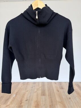 One Grey Day Black Zip Mock Neck Sweater Pearl Zip Pull Wool Blend Small